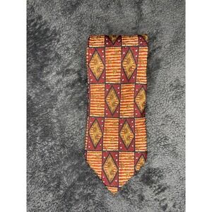 Ermenegildo Zegna‎ Men's Silk Luxury Tie Italy Geometric Orange Red Tie EUC